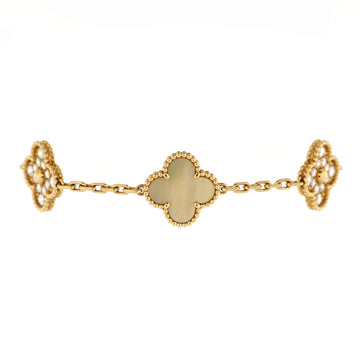 Van Cleef & Arpels Vintage Alhambra 5 Motifs Bracelet 18K Yellow Gold and Yellow Mother of Pearl with Diamonds