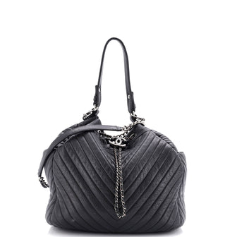 Chanel CC Chain Drawstring Bucket Bag Chevron Sheepskin Medium