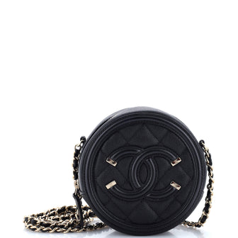 Chanel Filigree Round Clutch with Chain Quilted Caviar Mini