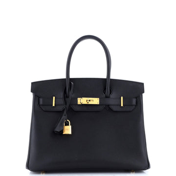 Hermes Birkin Handbag Black Epsom with Gold Hardware 30