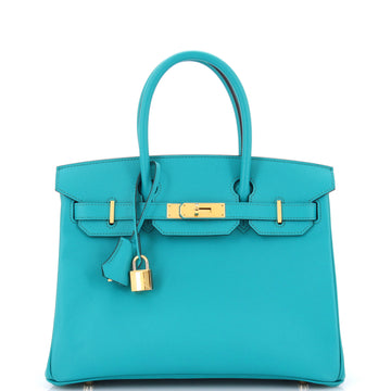 Hermes Birkin Handbag Blue Epsom with Gold Hardware 30