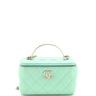 Chanel Pearl Detail Handle Vanity Case with Chain Quilted Lambskin Small
