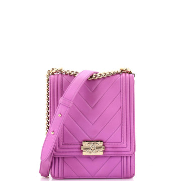 Chanel North South Boy Flap Bag Chevron Lambskin Small