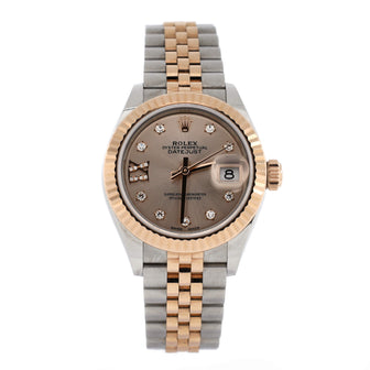 Rolex Oyster Perpetual Datejust Automatic Watch Stainless Steel and Rose Gold with Diamond Markers and IX Numeral 28