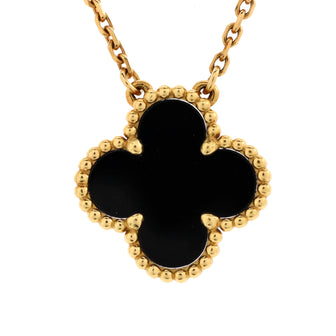 Van Cleef & Arpels Vintage Alhambra Pendant Necklace 18K Yellow Gold and Onyx