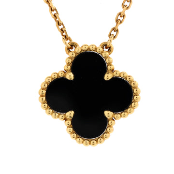 Van Cleef & Arpels Vintage Alhambra Pendant Necklace 18K Yellow Gold and Onyx
