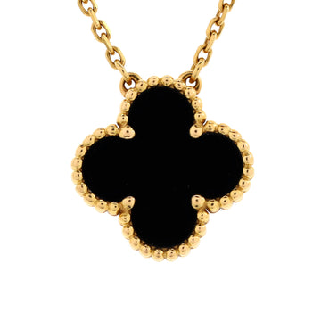 Van Cleef & Arpels Vintage Alhambra Pendant Necklace 18K Yellow Gold and Onyx