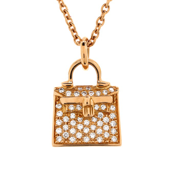 Hermes Kelly Amulette Pendant Necklace 18K Rose Gold and Diamonds