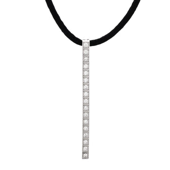 Cartier Lanieres Bar Pendant Necklace 18K White Gold with Diamonds and Cord