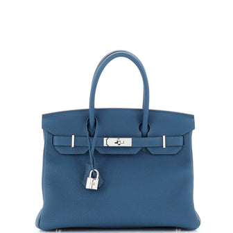 Hermes Birkin Handbag Blue Togo with Palladium Hardware 30