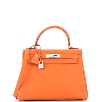 Hermes Kelly Handbag Orange Vache Trekking with Palladium Hardware 28