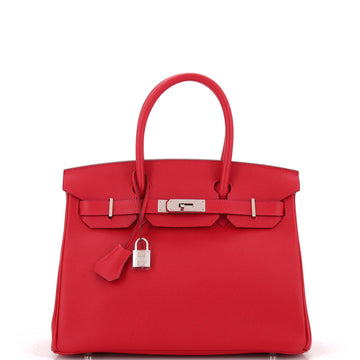 Hermes Birkin Handbag Red Epsom with Palladium Hardware 30