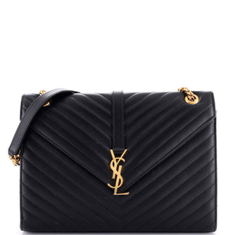 Saint Laurent Classic Monogram Envelope Satchel Matelasse Chevron Leather Large