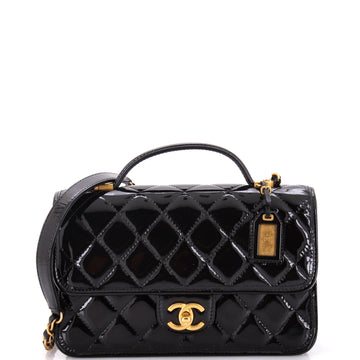 Chanel School Memory Top Handle Flap Bag Quilted Patent Small