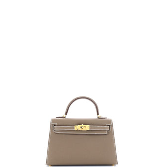 Hermes Kelly Mini II Bag Grey Epsom with Gold Hardware 20