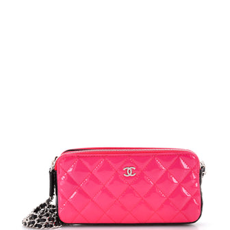 Chanel Double Zip Clutch with Chain Quilted Patent