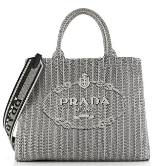 Prada Logo Strap Canapa Tote Jacquard Medium