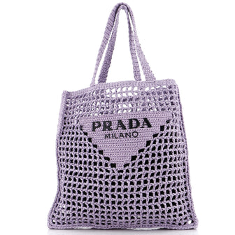 Prada Triangle Logo Open Tote Raffia