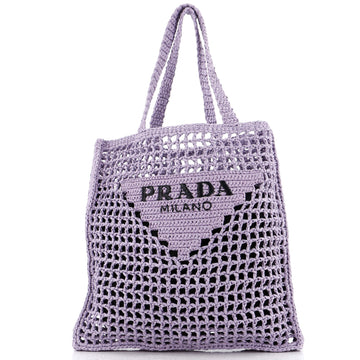 Prada Triangle Logo Open Tote Raffia