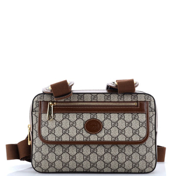 Gucci Interlocking G Patch Buckle Backpack GG Coated Canvas