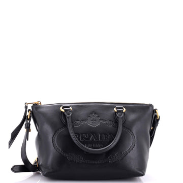 Prada Embossed Logo Convertible Tote Glace Calf Small