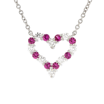 Tiffany & Co. Sentimental Heart Pendant Necklace Platinum with Diamonds and Pink Sapphires Mini