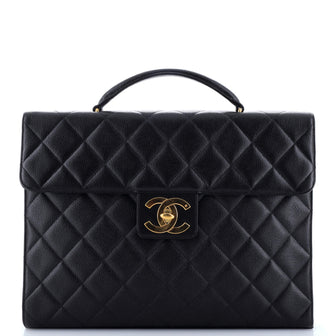 Chanel Vintage CC Briefcase Quilted Caviar Large