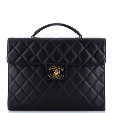 Chanel Vintage CC Briefcase Quilted Caviar Large