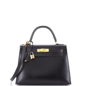 Hermes Kelly Handbag Black Box Calf with Gold Hardware 28