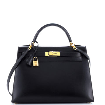 Hermes Kelly Handbag Black Box Calf with Gold Hardware 32