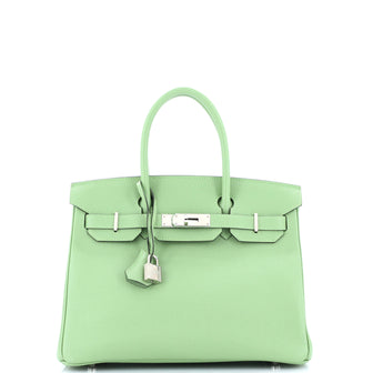 Hermes Birkin Handbag Green Epsom with Palladium Hardware 30