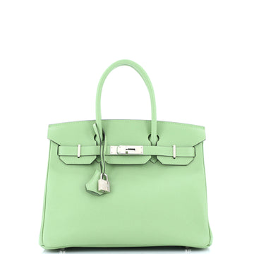 Hermes Birkin Handbag Green Epsom with Palladium Hardware 30