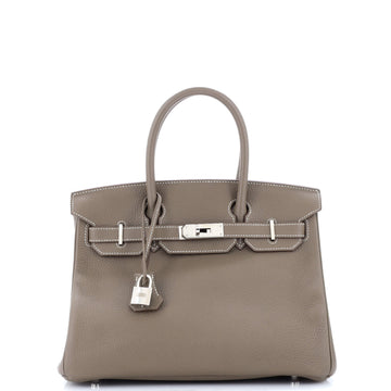 Hermes Birkin Handbag Grey Clemence with Palladium Hardware 30
