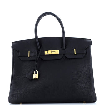 Hermes Birkin Handbag Black Fjord with Gold Hardware 35