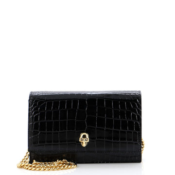 Alexander McQueen Skull Chain Crossbody Bag Crocodile Embossed Leather Mini