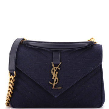 Saint Laurent Classic Monogram College Bag Matelasse Chevron Canvas Medium