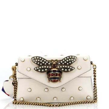 Gucci Broadway Pearly Bee Shoulder Bag Embellished Leather Mini