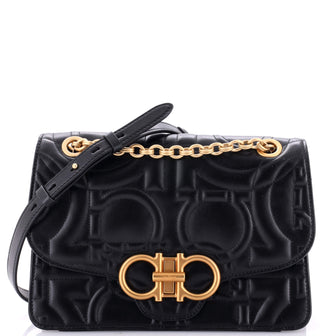 Salvatore Ferragamo Gancini Turnlock Flap Bag Gancini Quilted Leather Medium