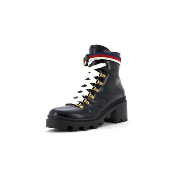 Gucci Women's Sylvie Web Combat Boots Leather