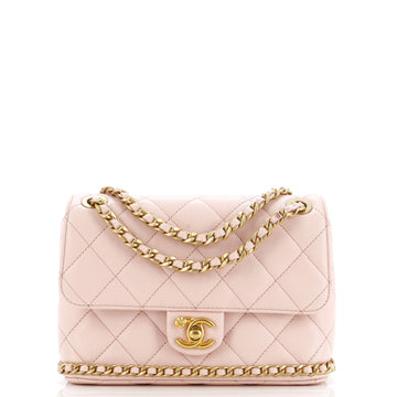 Chanel CC Camellia Chain Around Flap Bag Quilted Caviar Mini