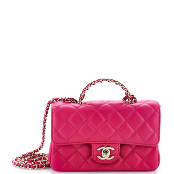 Chanel Crystal Chain Flap Top Handle Bag Quilted Lambskin Mini