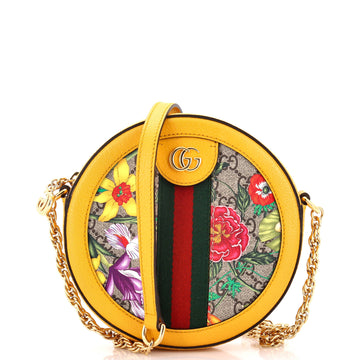 Gucci Ophidia Round Shoulder Bag Flora GG Coated Canvas Mini