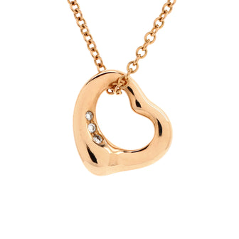 Tiffany & Co. Elsa Peretti Open Heart 3 Diamonds Pendant Necklace 18K Rose Gold and Diamonds