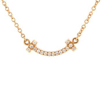 Tiffany & Co. T Smile Pendant Necklace 18K Rose Gold with Diamonds Mini