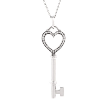Tiffany & Co. Heart Key Pendant Necklace 18K White Gold and Diamonds Medium