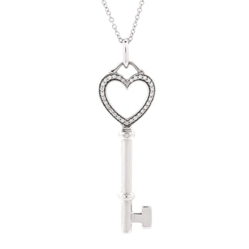 Tiffany & Co. Heart Key Pendant Necklace 18K White Gold and Diamonds Medium