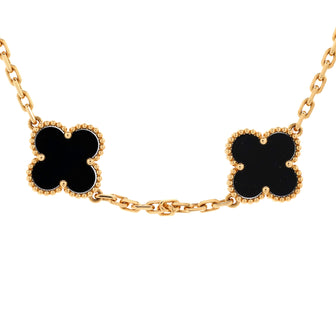 Van Cleef & Arpels Vintage Alhambra 10 Motifs Necklace 18K Yellow Gold and Onyx