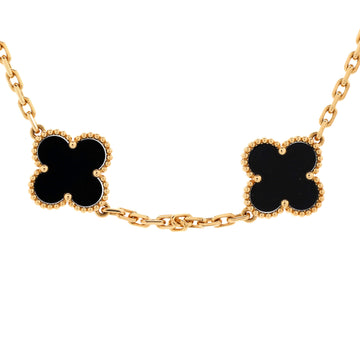 Van Cleef & Arpels Vintage Alhambra 10 Motifs Necklace 18K Yellow Gold and Onyx