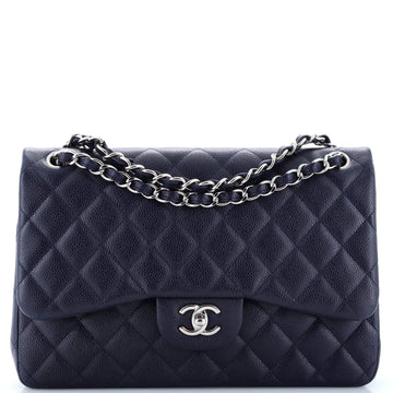 Chanel Vintage Classic Double Flap Bag Quilted Caviar Jumbo