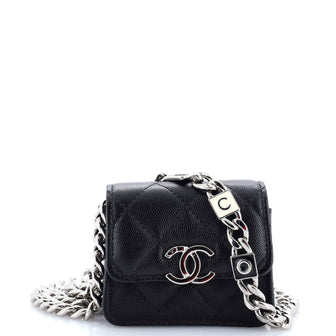 Chanel Coco Enamel Strap Flap Clutch with Chain Quilted Caviar Mini